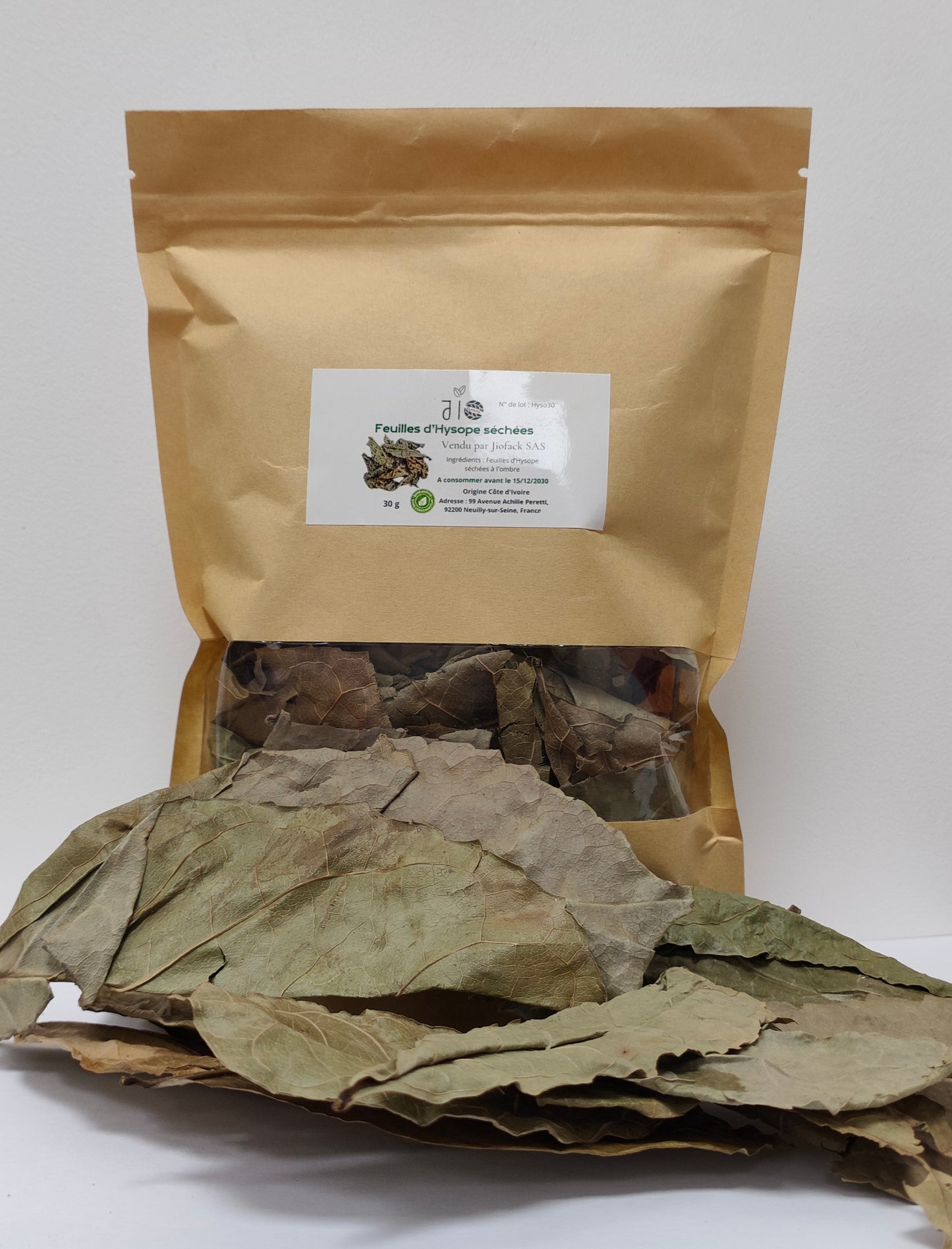 30 g – Feuilles d'Hysope séchées – Hyssopus officinalis – Sélection Jio nature – Sachet kraft refermable