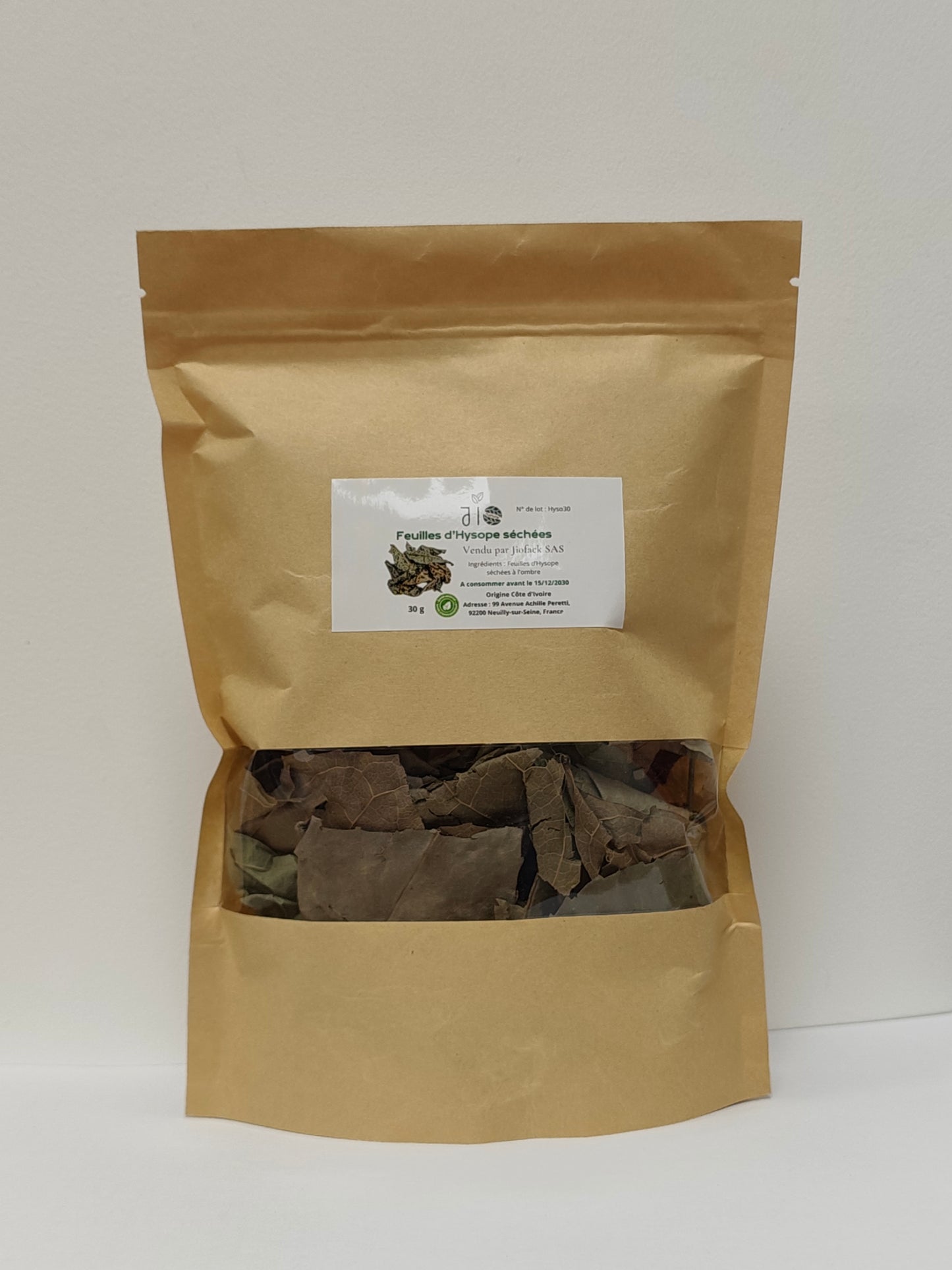 30 g – Feuilles d'Hysope séchées – Hyssopus officinalis – Sélection Jio nature – Sachet kraft refermable