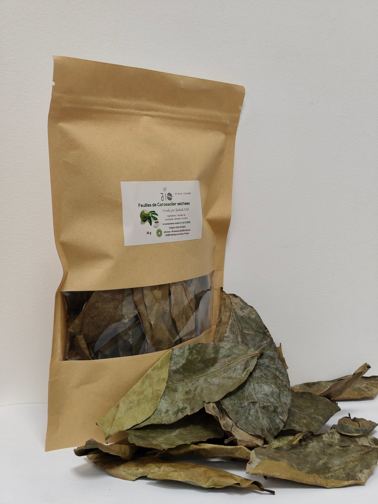 30g – Feuilles de Corossolier séchées – Annona muricata – Sélection Jio nature – Sachet refermable