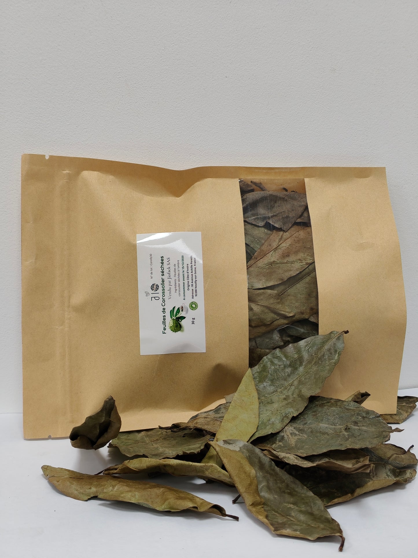 30g – Feuilles de Corossolier séchées – Annona muricata – Sélection Jio nature – Sachet refermable