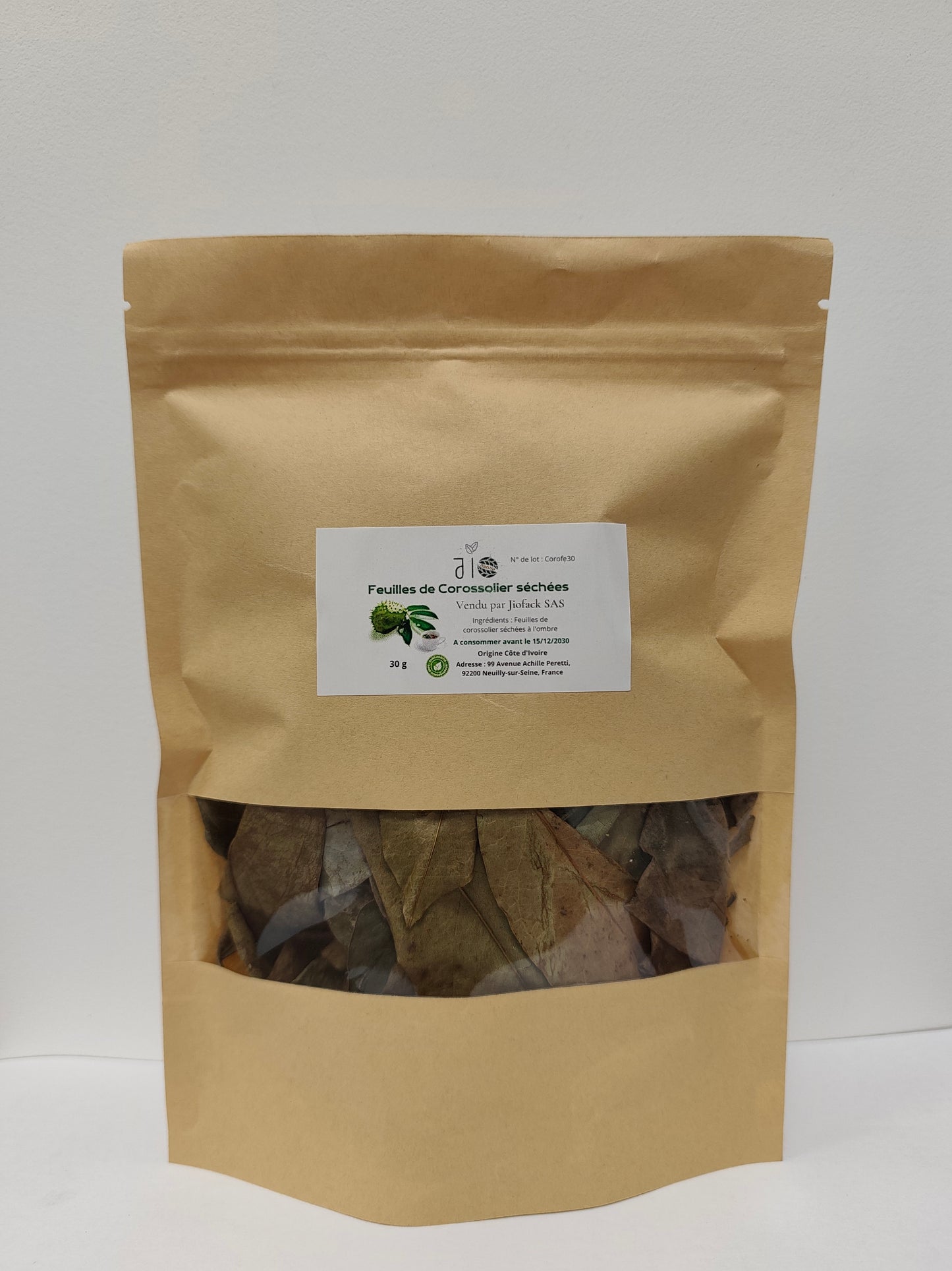 30g – Feuilles de Corossolier séchées – Annona muricata – Sélection Jio nature – Sachet refermable